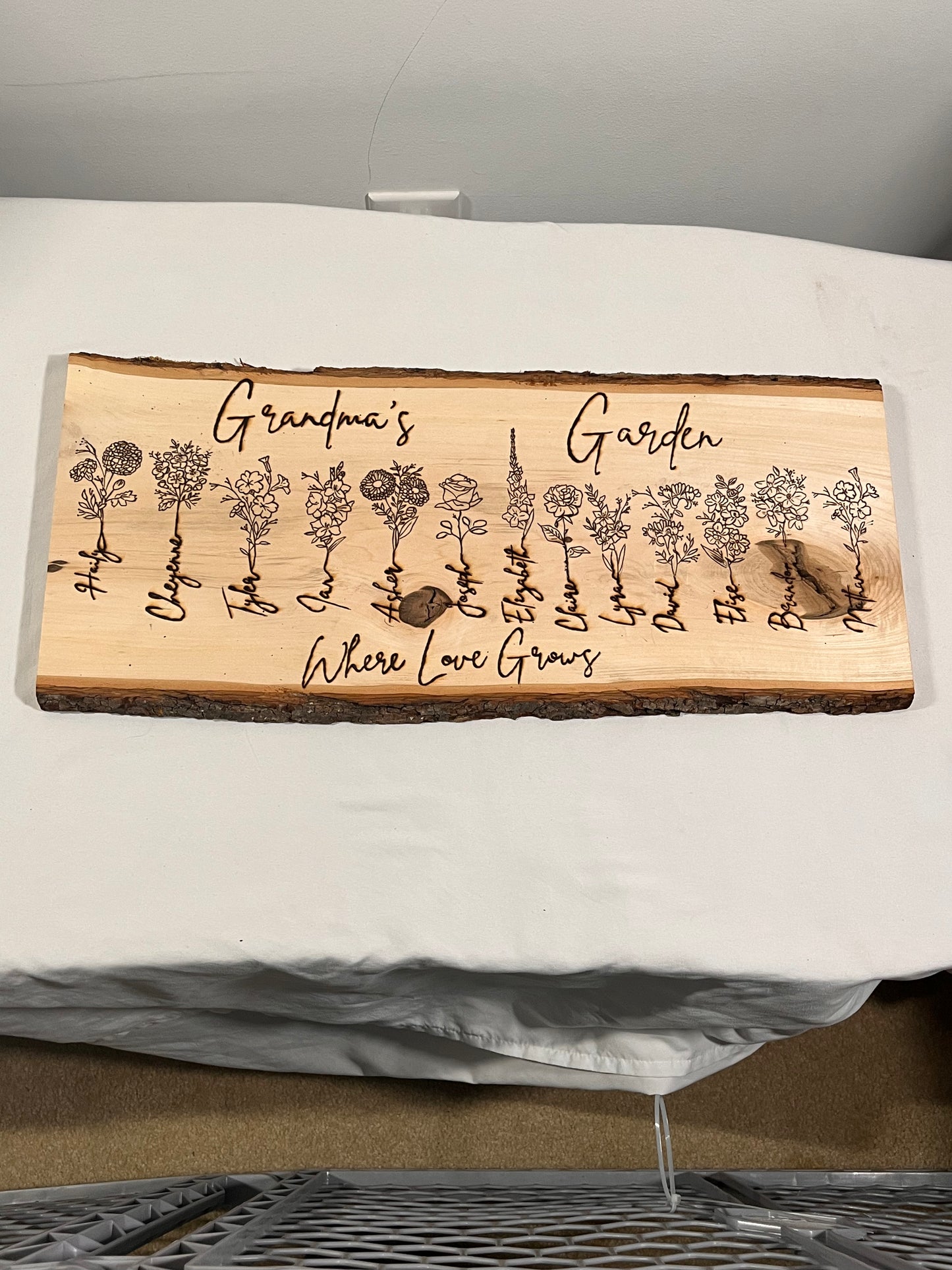 Custom Hand-Burned Wood Birth Flower