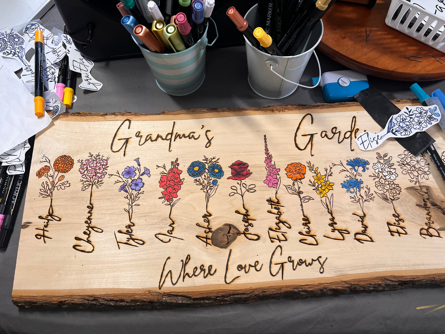 Custom Hand-Burned Wood Birth Flower